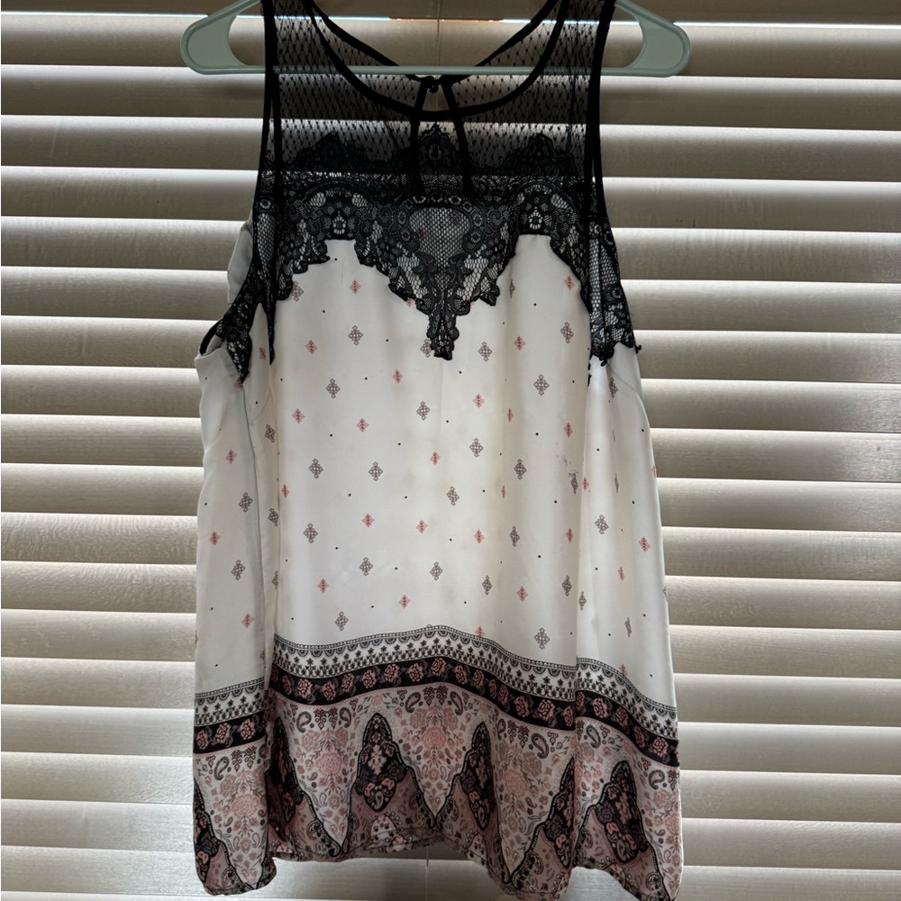 Lace top, silk material.